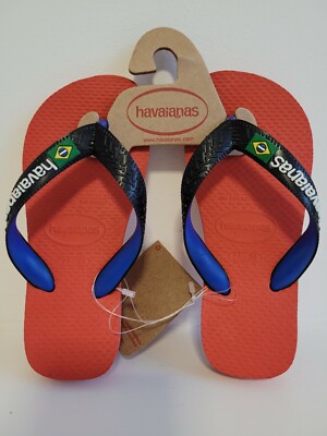 Havaianas. Brasil Mix Logo FC  Red Crush Size 10-11 Younger New