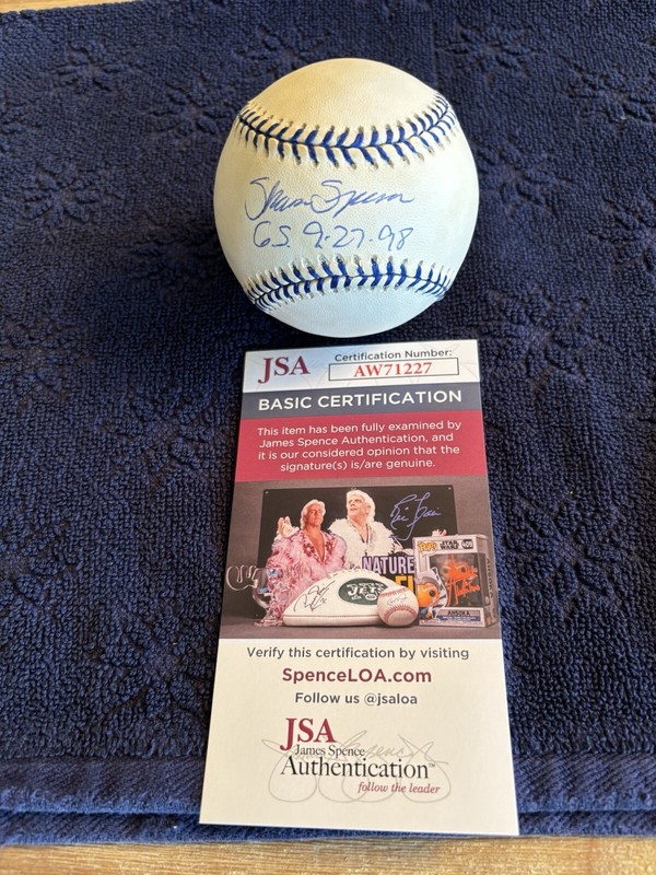 Shane Spencer GS 9/27/98 Signed OAL Joe DiMaggio Commemorative Baseball JSA COA