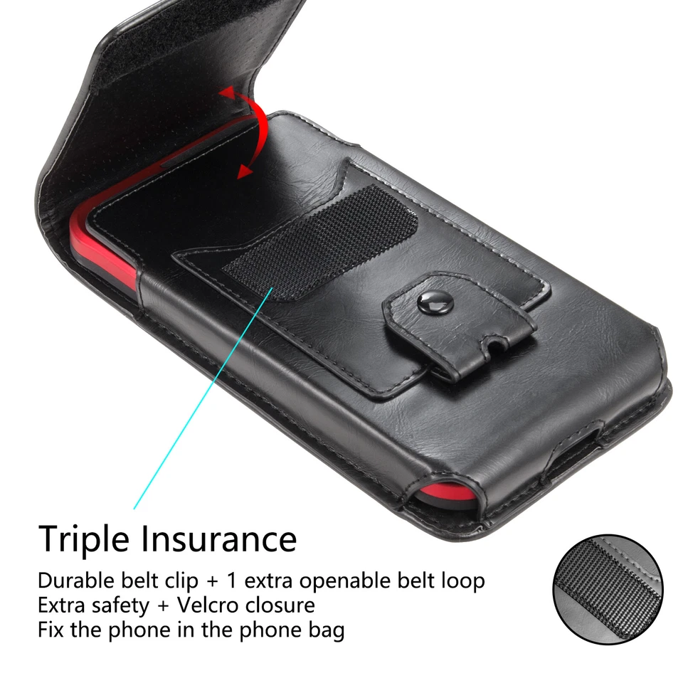 Funda de cuero con clip para cinturón para teléfono celular iPhone Samsung con soporte para tarjeta Foto 3 de 4