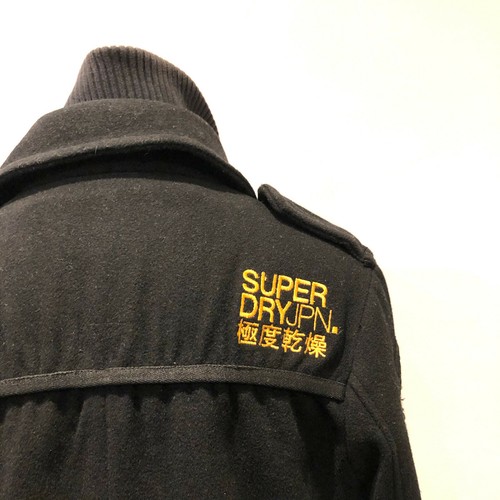 SUPERB MANS SUPERDRY NAVY LABEL WOOL BLACK PEA COAT SIZE 38 - 第 5/10 張圖片