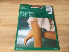 Vintage JC Penney Gaymode THIGH HIGH Stretch STOCKINGS Seamless AVERAGE Suntan