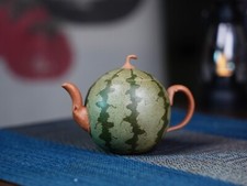 Handmade Yixing Zisha watermelon teapot, yellow Jiangpo clay green Clay 120ml