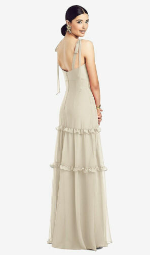 After Six 1529..Bowed Tie-Shoulder Dress with Tiered Skirt...Champagne...Sz 6 - Picture 3 of 6