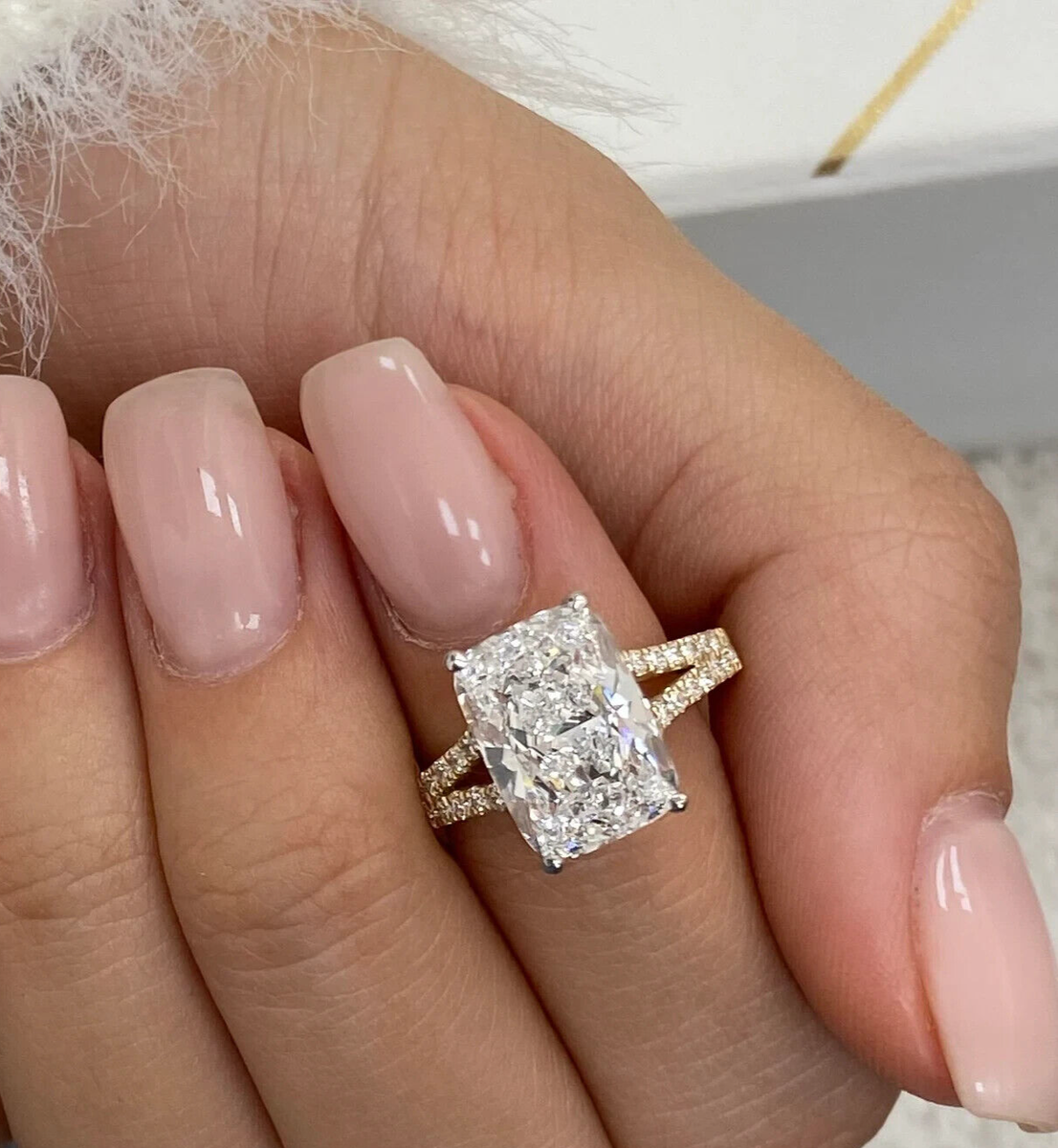 14k Two Tone Gold Elongated Cushion Lab Grown diamond For