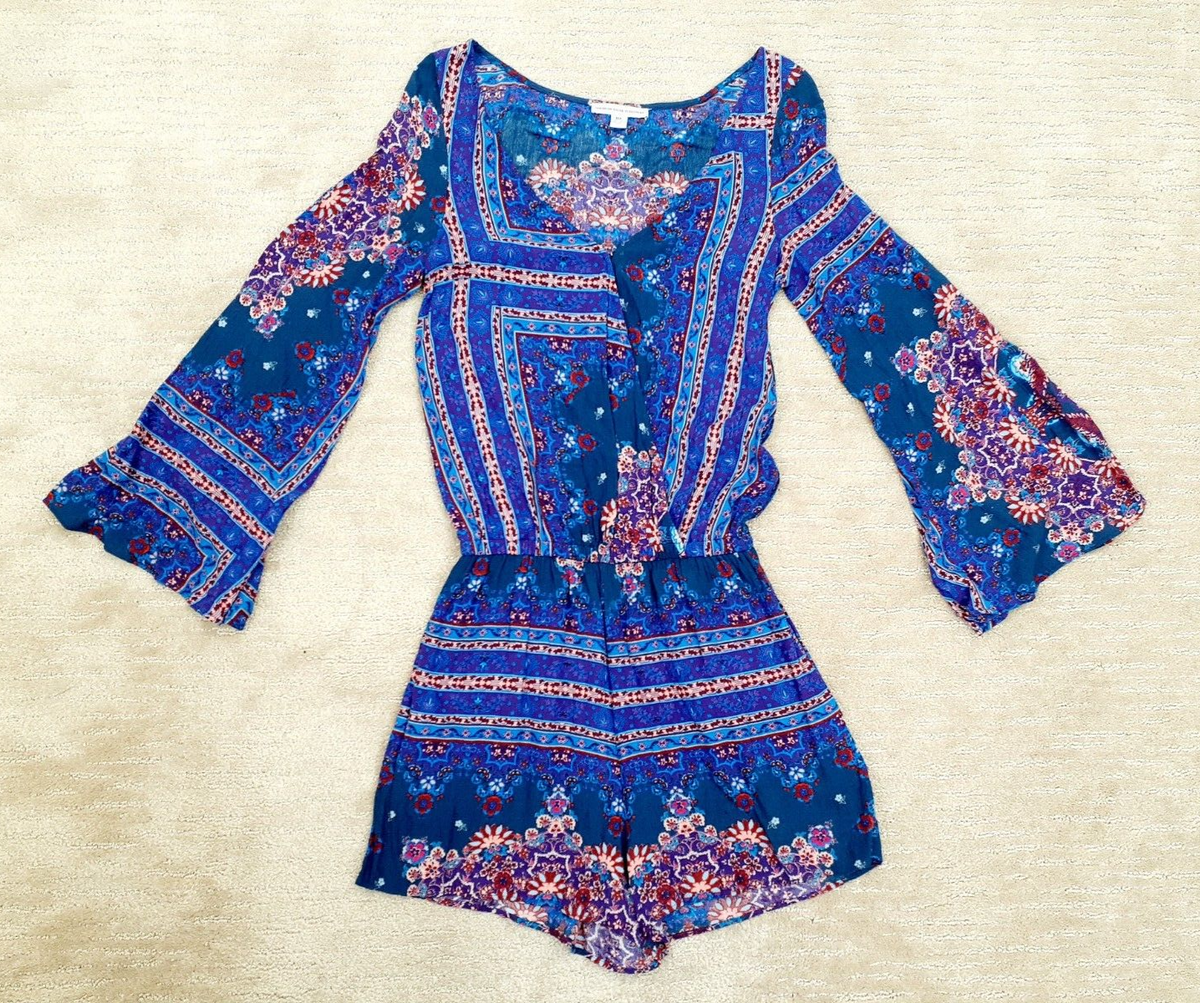 American Eagle Women XXS Paisley Boho Romper Long Bell