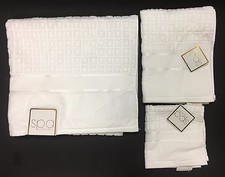 NEW SPA 3PC SET WHITE 100% COTTON,3D RECTANGLE,BATH TOWEL+HAND TOWEL+WASH CLOTH