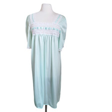 Vintage Nightgown Short Sleeve Nylon Nightie Lorraine Sz M Mint Green Lace NEW