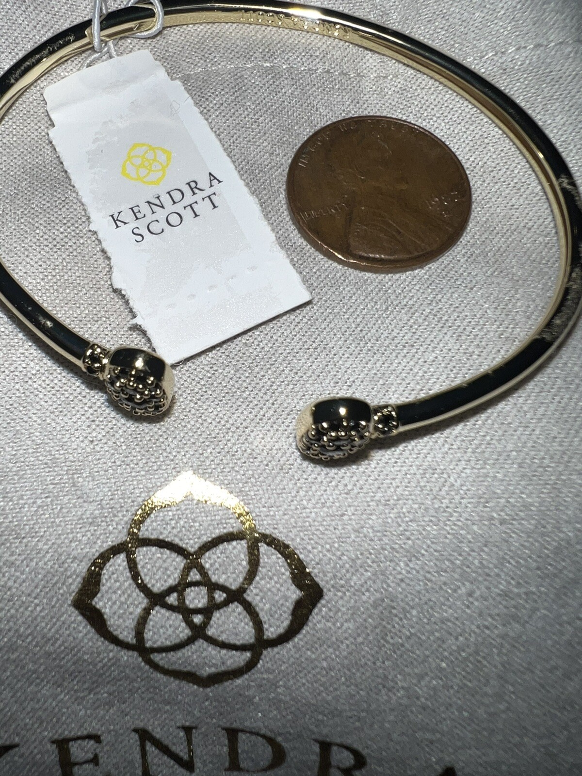 Kendra Scott Grayson Open Cuff Bangle Bracelet in Gold Tone with Black CZ Stones-image