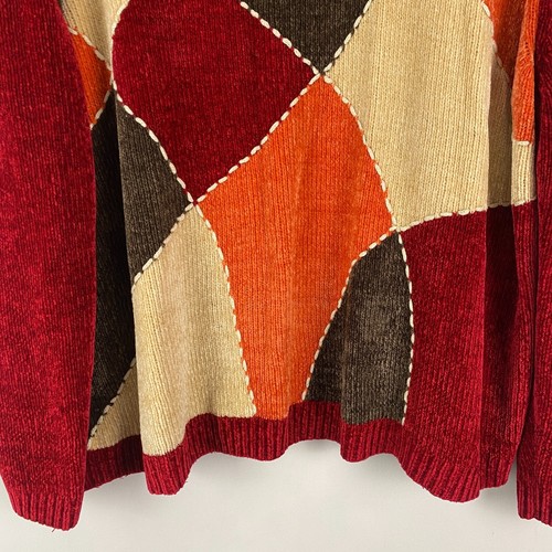 Alfred Dunner Retro Chenille Patchwork Style Knit Sweater Red Size 3X - Picture 3 of 9