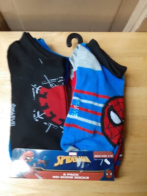Spider-Man Boys No Show Socks by Marvel (6 Pair) Size 4-10  NEW WITH TAGS