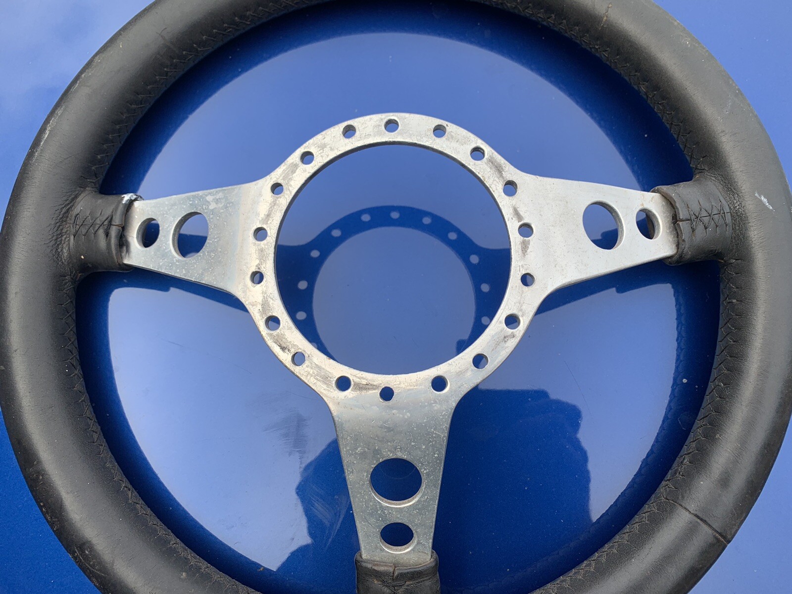 Moto lita steering wheel, black leather, damaged, display, man cave