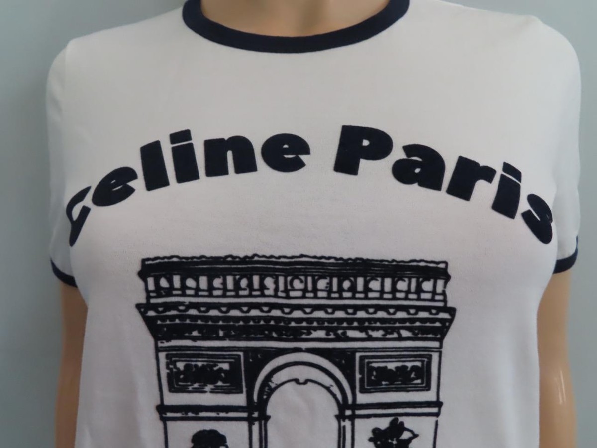 CELINE Off White/Navy Arc De Triomphe 70's T-Shirt in Cotton