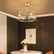 Industrial Ceiling Fan Light Cage Chandelier Lamp Living Room Remote Control