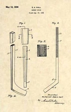 Official Hockey Stick US Patent Art Print- Vintage 1936 Original NHL Ice 336
