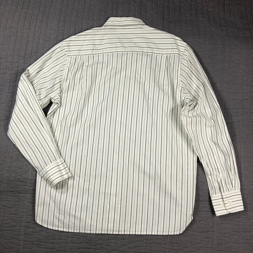 Perry Ellis Shirt Men Medium White Blue Striped Button Up Cotton Office Career - Image 2 of 4