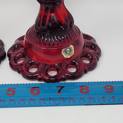 Westmoreland Ruby Red Candlestick Holders Pair 4.5" Doric - Picture 12 of 13