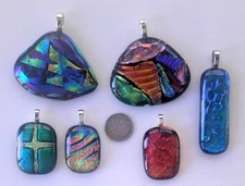 lot of 6 dichroic glass pendant fused  hand made crafted 