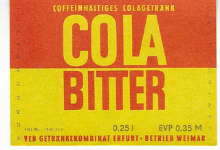 DDR Etikett VEB Getränkekombinat Erfurt Betrieb Weimar Cola Bitter 0 25 L