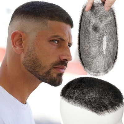 Buzz Cut Men Toupee Hairpiece Full PU Basement Wig Human Hair Replacement System