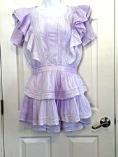 LoveShackFancy Lavender Swiss Dot Mini Dress M Lace Ruffle Cottagecore Boho