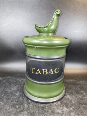 10  - DARK GREEN TABAC/TOBACCO PORCELAIN PIPE STAND & HUMIDOR JAR - LEGO JAPAN