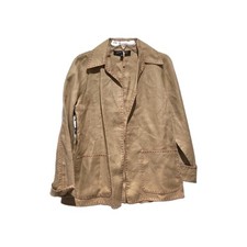 Anne Klein Women's Linen Blazer Jacket Size Medium Tan Sand Whipstitch Trim