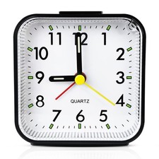 Small Analog Travel Alarm Clock Battery Operated Desk Table Bedside Clock Black