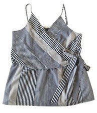 Banana Republic Tank Size Large Faux Wrap Blue White Striped Side Tie Cami