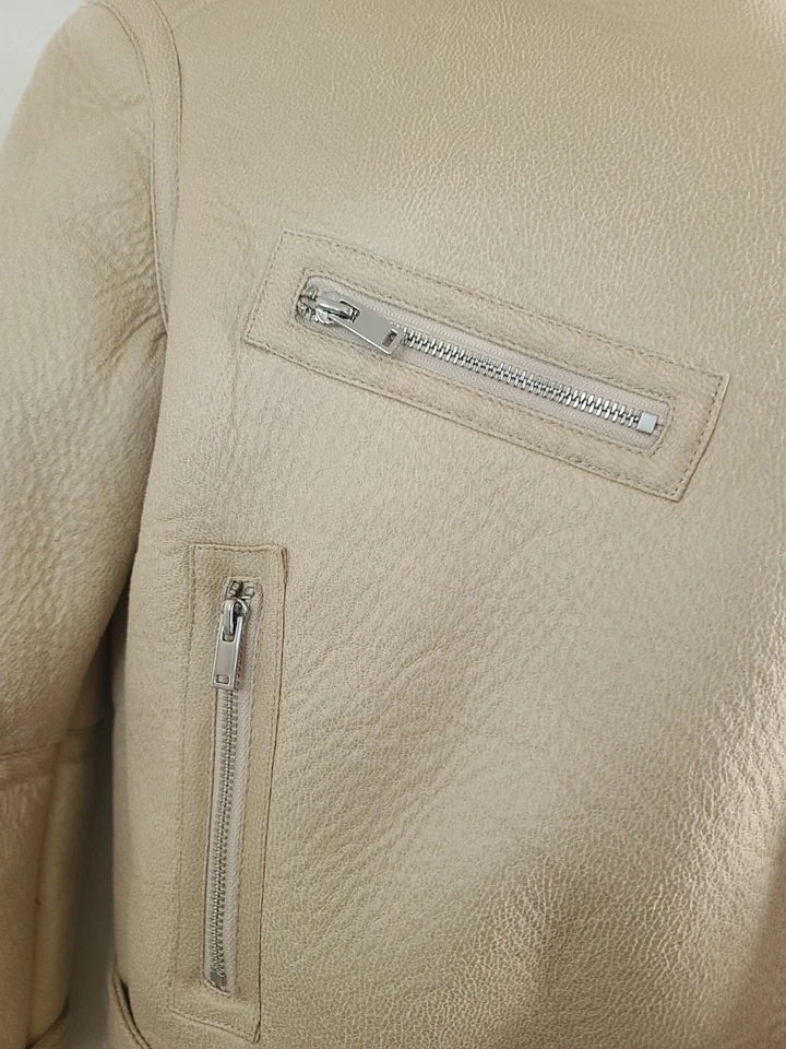 Chaqueta de motociclista Topshop para mujer color tostado de piel de oveja talla 6 Foto 4 de 4