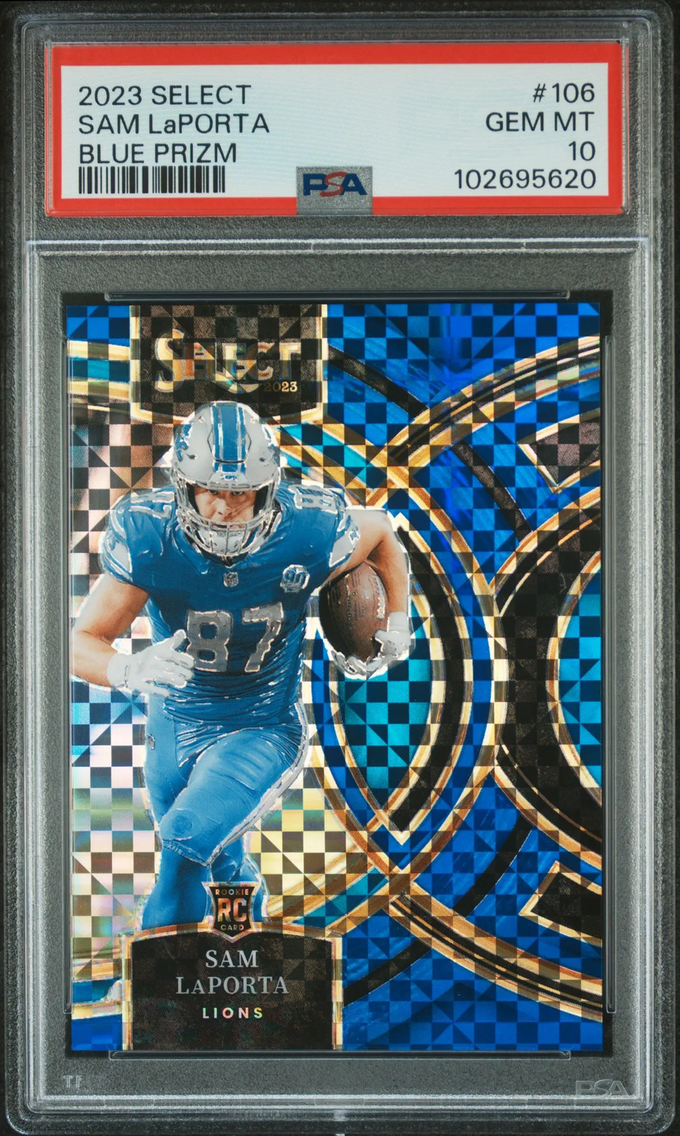 SAM LAPORTA 2023 Panini Select Premier Level Blue Prizm /149 #106 PSA 10 Lions