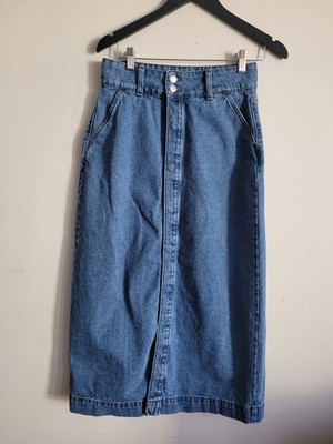 VERA MODA Women's Mid Blue Denim Long Snap Skirt SZ S Western Boho Preppy