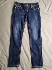 Miss Me Jeans Relaxed Skinny Womens Size 28x31 Dark Wash Low Rise Grunge NEW