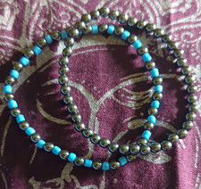 Hematite And Hematite And Blue Bead Bracelet