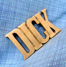 DICK Belt Buckle Iconic 1970s Cut Out Solid Brass Name Vtg Baron Taiwan .GMP963