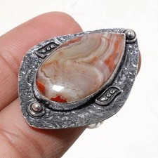 Crazy Lace Agate Gemstone Ring Handmade Unique Design Women's Jewelry 8" FR 251
