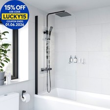 Curved Bath Shower Screen Door Hinged 800mm Frameless Black Clear Safety Glass