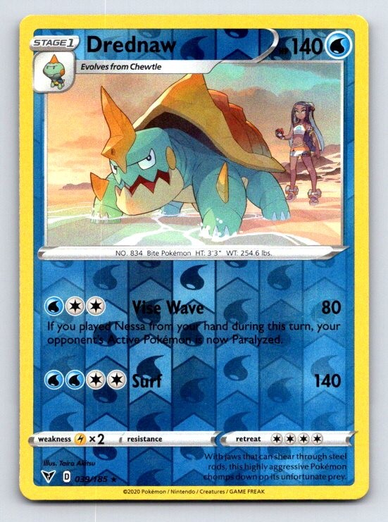Drednaw 039/185 Rare Vivid Voltage Pokemon Reverse Holo Near Mint