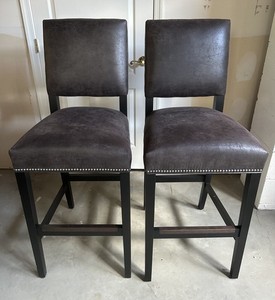 Arhaus Camden Collection Bar Height Chairs / Bar Stools – Set of 2 – Brown Leath