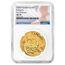 2025 $100 Australia Gold Kangaroo 1 oz NGC MS70 FR Australia Label 3902.04 per troy oz