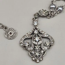 Sweet Romance Necklace Silver Tone Rhinestones Faux Fresh Water Pearls
