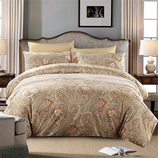 Paisley Duvet Cover King Size Classy Regal Themed Luxurious Boho 3pc-King Gold