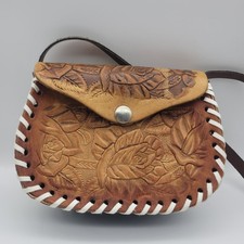 Vtg Personalized Mexican Hand Tooled Leather Purse Handbag Roses "Patricia"