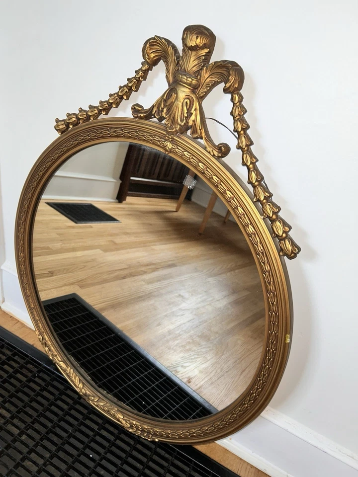 Espejo de pared tallado a mano marco dorado madera neoclásica francesa siglo XIX Foto 4 de 4