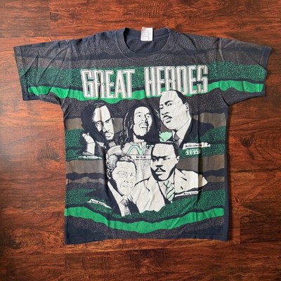 VTG 90s Kacy World Colors Great Heroes oversized AOP tshirt L/XL