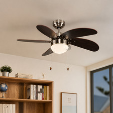Image of 30" Ceiling Fan Light Dark Wood Brushed Chrome Effect 6 Blades Reversible Motor