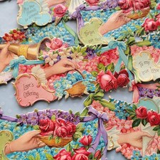 40 pc. Vtg Embossed Flowers Hands Victorian Calling Card Scraps Sheet NOS Lot