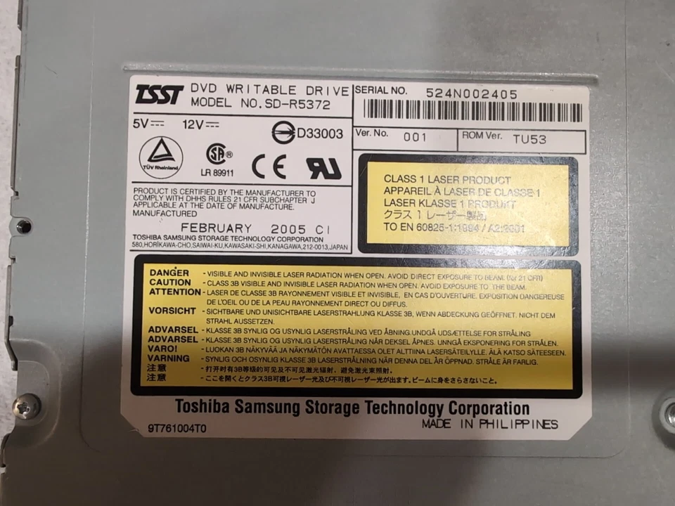 TOSHIBA SAMSUNG  SD-R5372 DVD R/RW CD-R/RW IDE DRIVE - Image 2 of 4