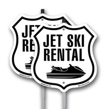 Jet Ski Rental Shield Shaped Sign With Stake Weather Resistant Made in the USA