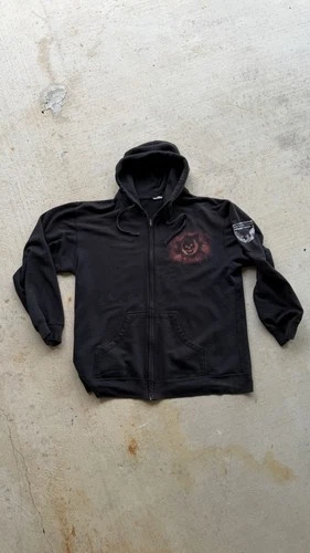RARE Gears Of War 3 Promo Hoodie Mens Large Black Zip Up Video Game Skull Logo - product listing photo