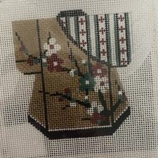 Oriental Petite Kimono Handpainted Needlepoint Canvas LEE Gold Flowers 3  